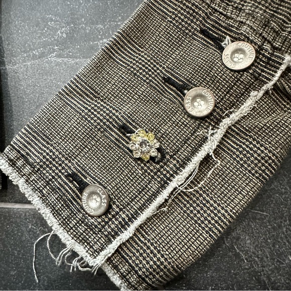 VTG Y2K 2000s Brown Plaid Raw Edge Blazer Button Suit Jacket - Picture 5 of 9